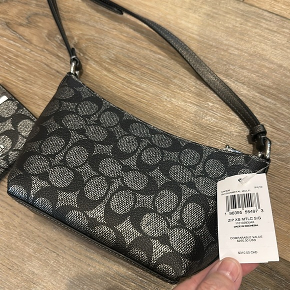 NWT Coach Crossbody Purse and ID Wallet Set! Black & Silver - Picture 9 of 13